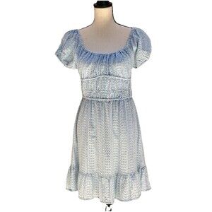 Sim & Sam Chambray Eyelet Dress Babydoll Light Blue Acid Wash Sz Medium.